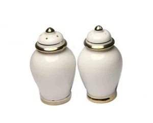 White Porcelain Gold Trim Salt Pepper Shakers - Picture 1 of 1