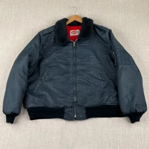 Giacca bomber vintage Dickies full zip uomo made in USA blu pelliccia sintetica puff anni 80 - Foto 1 di 17