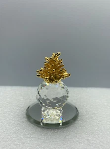 Swarovski Miniature Crystal Glass Pineapple on Mirror w/Gold Metal Leaves 2"Tall - Picture 1 of 13