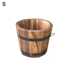 S/M/L Wooden Flower Pots Large Rustic Whiskey Barrel Flower Plant Herbs Pot New - Picture 1 of 7