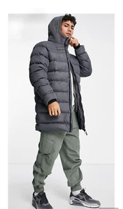 Threadbare Long Line Puffer Jacket With Hood in Charcoal - Picture 1 of 1