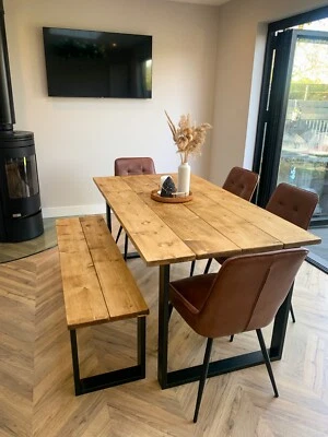 Rustic Dining Table Square-Frame Steel Legs . Industrial Style. - Image 1 of 4