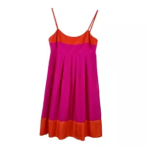 Shoshanna Short Dress 8 Hot Pink Orange Silk Color Block Empire Waist - Picture 1 of 11