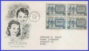 USA3 # 963 ADDR ARTMASTER FDC BL4  Salute to Youth - Imagen 1 de 1