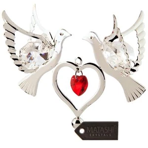 Adorno de palomas de amor tachonadas de cristal rojo plateado con doble corazón de Matashi - Imagen 1 de 1