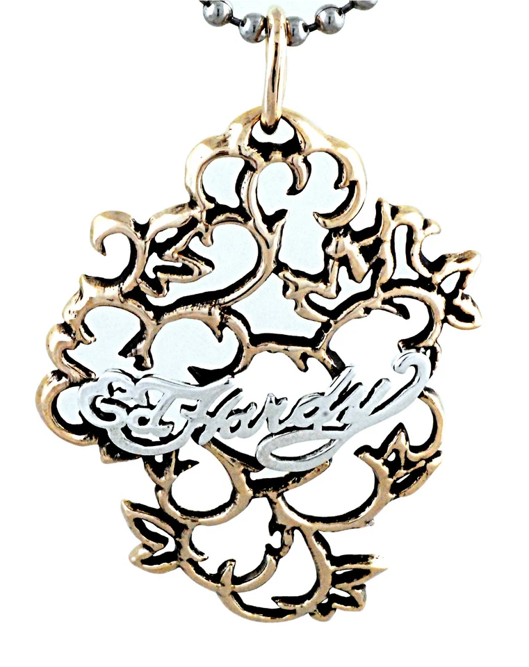 正品 Ed Hardy 吊坠吊饰项链 金色 银色 不锈钢 — 第 1/1 张图片