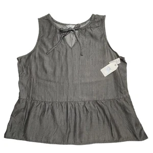 TIME & TRU Chambray Peplum Canotta Donna Large (12-14) / XXXL (22) Nera Nuova con etichette - Foto 1 di 11