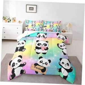 Cartoon Panda Bedding Sets for Girls Boys Bedroom Cute Rainbow Full Color 05 - Picture 1 of 8