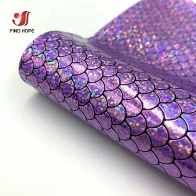 Holographic Mermaid Scale Fabric PU Leather Foil DIY Bow Craft Making Decor Roll - Image 1 of 4