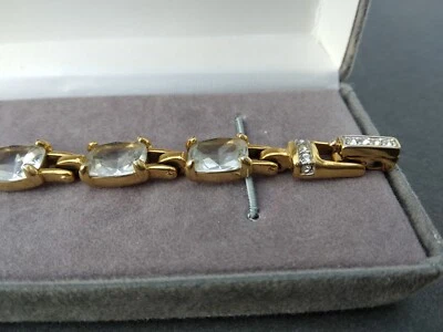 Pulseira de tênis feminina Swarovski grande corte octogonal cristal link dourado 8 polegadas - Imagem 1 de 4