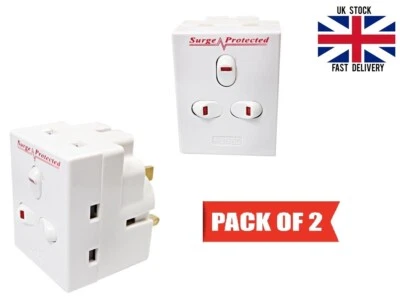 3 Way Switch Surge Protected Adaptor With Fused 13A UK Three Way 250V(Pack of 2) - Image 1 of 4
