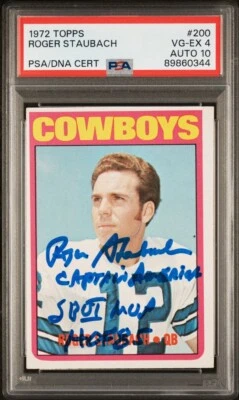 1972 Topps Roger Staubach RC PSA 4 DNA AUTO 10 3 Inscriptions #89860344 - Image 1 of 3