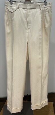 Pantaloni Uomo Ottanta Bianchi Avorio Biancheria Estiva Polsini Pieghesi Vintage 33x28 Medium • 20.74€