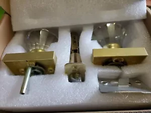 Hiemy Crystal Door Knobs Square Brushed Statin Gold Hardware Keyless Lock BS-007 - Picture 1 of 2