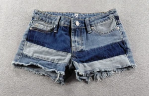 7 For All Mankind Girls Jean Shorts Blue Size 10 Cut Off Colorblock 1.5" Denim - Picture 1 of 8