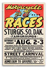 Courses de moto ! Affiche vintage course de voyage Sturgis Dakota du Sud années 1950 16x24
