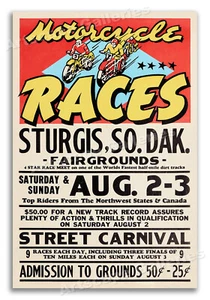 Sturgis Motorcycle Races - 1950s Vintage Style Racing Travel Poster - 20x30 - Picture 1 of 3