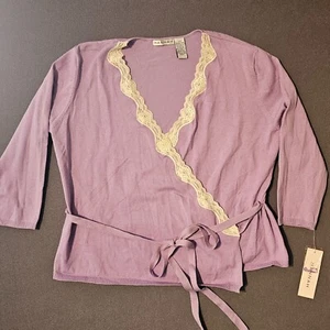 NEW Y2K 2000s Style Hannah Silk Cardigan Wrap Large Purple Lace - Picture 1 of 7