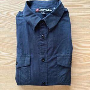 Airwalk Mens Shirt Medium Navy Blue 22" Pit-to-Pit Designer Fashion Buttoned Men