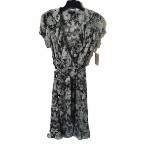 MSK NEW DRESS (14) w/Belt Short Sleeve Shear Flutter Feminine Black/White NWT - Picture 1 of 10