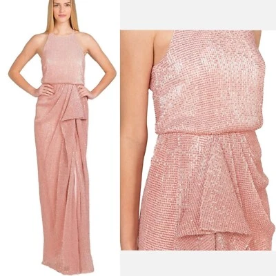 BADGLEY MISCHKA Dress Gown Sequin Long Sparkle Formal Pink Blush 0 XS NWT $660 - Image 1 of 4