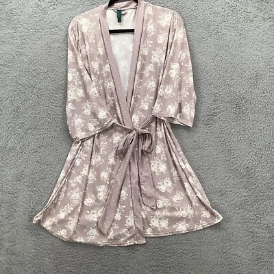 Laura Ashley Short Robe Women's Medium Mauve Rose Print Tie Waist ¾ Sleeve - Image 1 of 4