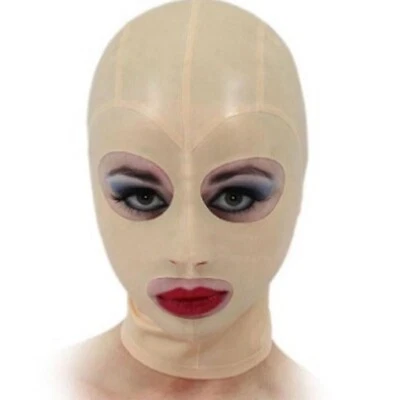 Capucha de látex con ojos redondeados borde máscara de goma para disfraces traje de gato fetiche ropa de club nocturno Foto 1 de 4