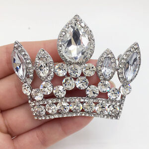 Bride Imperial Crown Wedding Pendant Clear Rhinestone Crystal Brooch Pin 