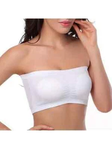 Women Strapless Bralette Seamless Bandeau Stretchy Padded Bandeau Top Bra - Picture 1 of 3