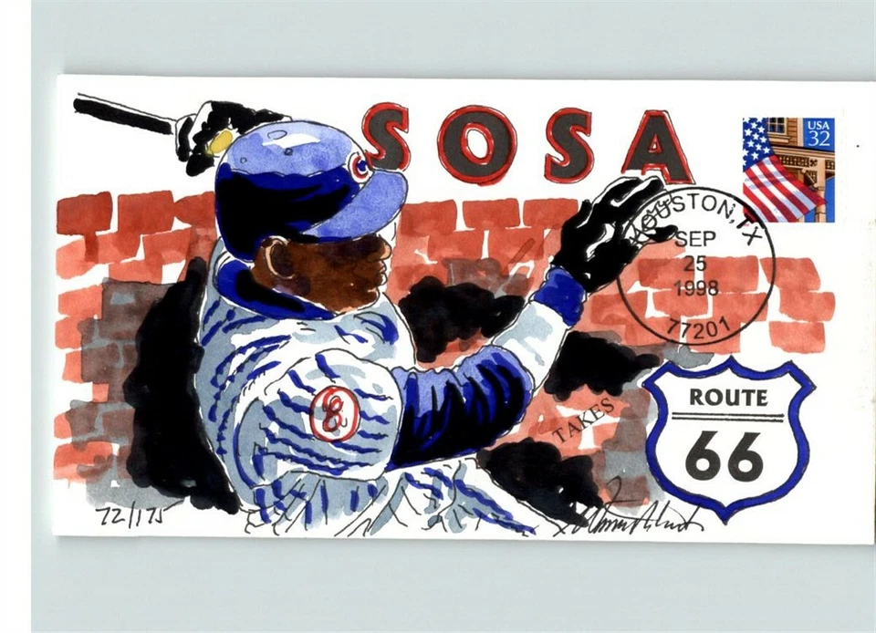 BASEBALL Hand Painted SAMMY SOSA, canc. Sept. 25, 1998 "Route 66" Wild Horse Han - Image 1 of 1