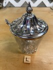 Vintage Glass Sugar Dish with Silver Plated Lid & Stainless Spoon