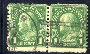 1926  1c Franklin Stamp Horizontal  pair Scott# 632 Cancel Used - Picture 1 of 1