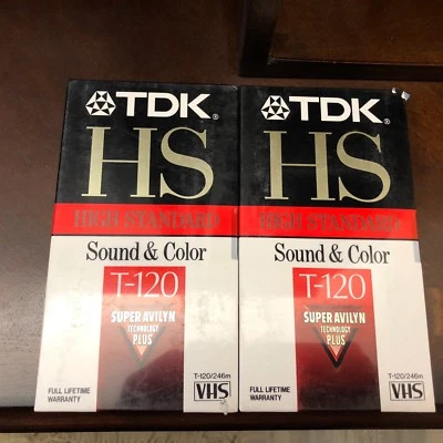 2 cintas VHS en blanco TDK NUEVAS selladas HS alto estándar tecnología T-120 Super Avilyn Foto 1 de 4