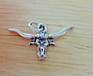 Sterling Silver 25x15mm Western UT Texas Longhorn Steer Charm - Picture 1 of 3