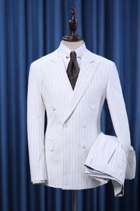 Traje de hombre a rayas blancas negocios lujo fiesta novio esmoquin boda graduación personalizado - Imagen 1 de 8
