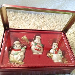 VTG Lenox Snowmen Ornaments; 3 pcs. in Orig. Box. Gold, Tasseled, Traditional - Picture 1 of 4