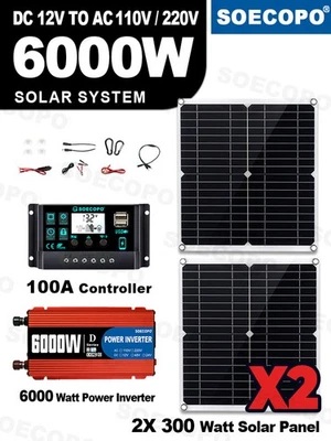 6000W Solarpanel Kit mit Batterie & Wechselrichter Off Grid für Haus Wohnmobil Camping - Bild 1 von 4