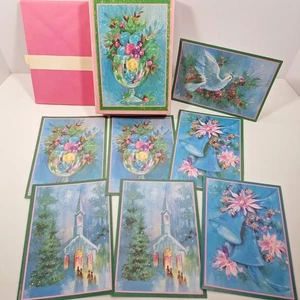 7 Jewel Tone Fantasy Christmas Card MCM 4 Vintage Glitter Quality Crest READ - Picture 1 of 16