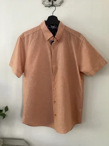 Camisa de manga corta Next naranja claro mezcla de algodón y lino para hombre, talla grande del Reino Unido, - Imagen 1 de 3