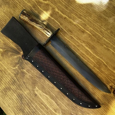 Mountain Man Forged Bowie Knife made from hardened file w/ custom Sheath (K5) - Image 1 of 4