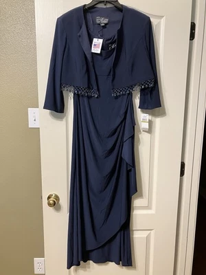 ALEX EVENINGS Dress / Jacket 2 Pc. #82351500 Navy Blue MADE IN USA - Sz 14P New! - Image 1 of 4