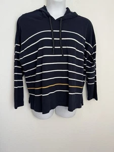 Sudadera con Capucha J. Jill Mujer Talla XL Rayas Azul Cordón Algodón Pullover Tejido Playa - Imagen 1 de 6