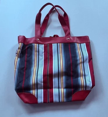 Lancôme Tote Handbag Women Red White Blue Striped Purse Shoulder Bag Canvas 00 - Image 1 of 4