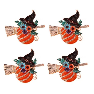 4 Pezzi Halloween, Zucca Strega Porta Tovaglioli, Fibbie per Tovaglioli, Hall5352 - Immagine 1 di 4