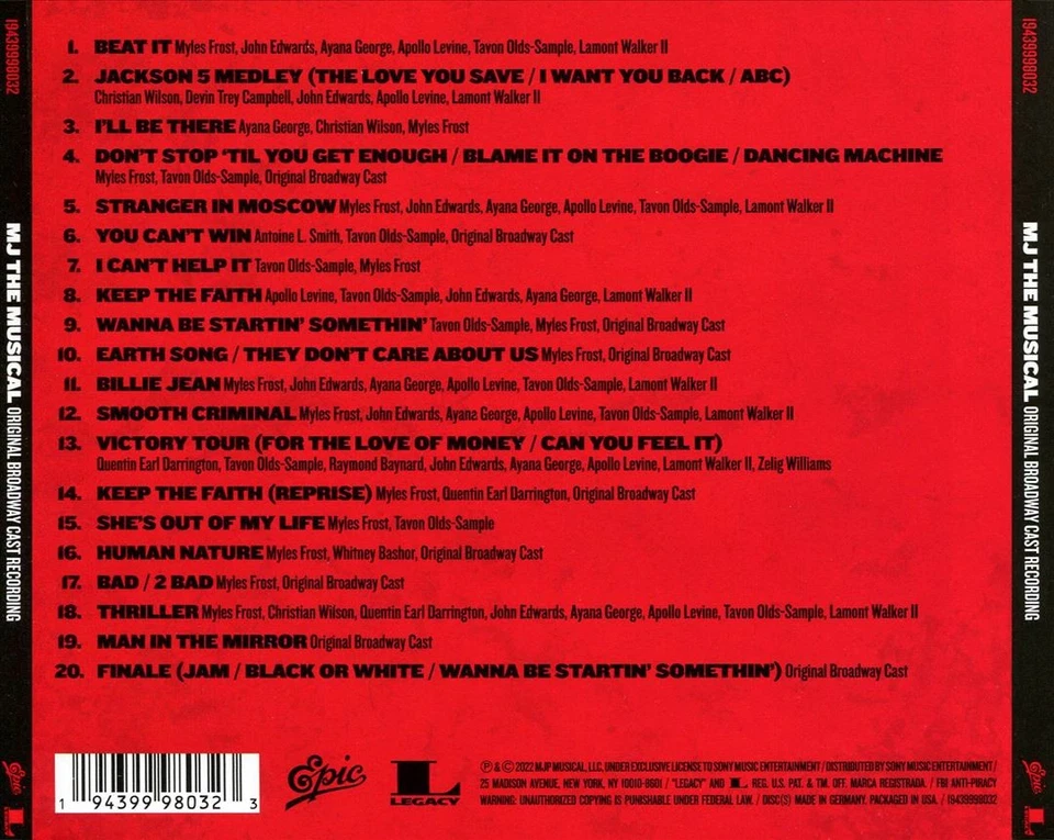 MJ THE MUSICAL-ORIGINAL BROADWAY CAST RECORDING NEW CD - Image 1 of 1