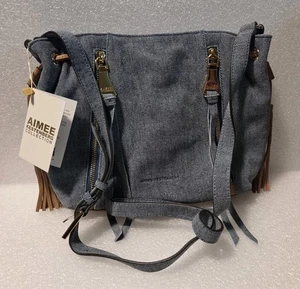 New W Tags Aimee Kestenberg Leather Shoulder Bag Fifth Ave Denim Leather Tassels - Picture 1 of 18