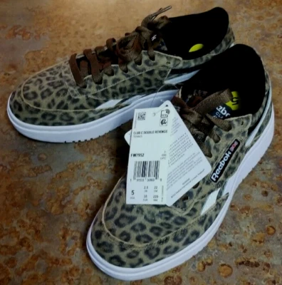 REEBOK 女士俱乐部 C 双复仇 LEOPARD FW7952 尺码 5 全新无标签 — 第 1/4 张图片