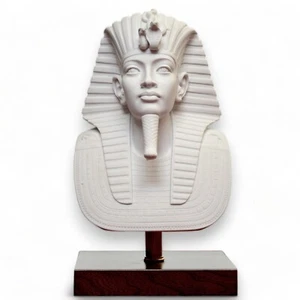 Tutankhamun Mask Table Sculpture In Marble With Wooden Base H 31Cm - Picture 1 of 7
