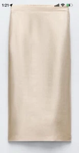 Neu ZARA HIGH-WAIST ORGANZA MIDIROCK weich goldfarben Größe Large fällt klein aus - Bild 1 von 7