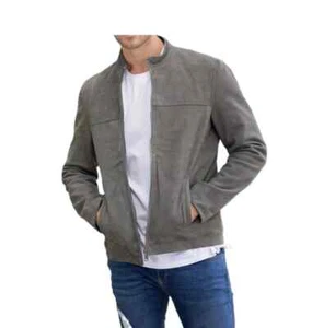 Handmade Men's Suede Jacket Gray Leather Genuine Real Lambskin Stylish Wear Soft - Picture 1 of 7